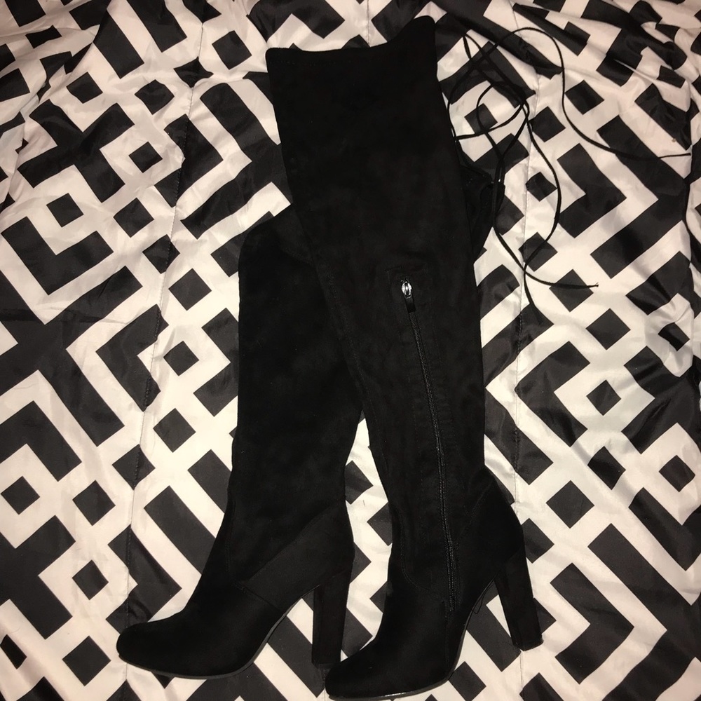 Black suede thigh highs